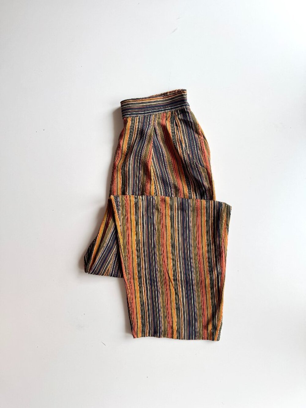 Vintage 00's AMANDA SMITH Orange Navy Tan Striped 100% Silk Crepe Pants, Size 6